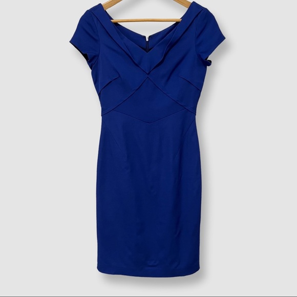 REISS Augustini Fold Neck Blue Knee Length Dress US4 NWT ($340) - Picture 2 of 6